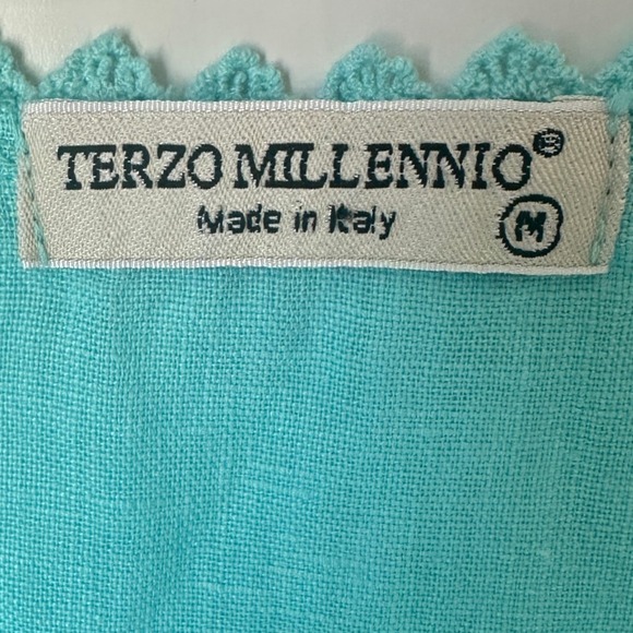 Terzo Millenio Dress Blue Linen Blend Cottagecore Coastal Travel Boho Medium‎ - Picture 3 of 14